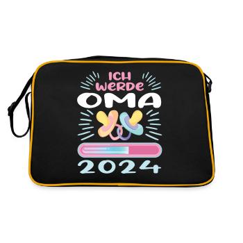 Oma 2024 werdende Oma 2024 Loading - Retro Tasche - Schwarz/Gold - Hinten