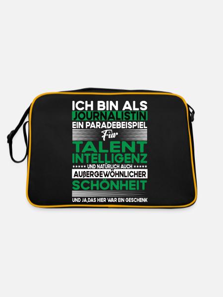 Journalistin Bescheiden - Lustiger Spruch - Retro Tasche - Schwarz/Gold - Hinten