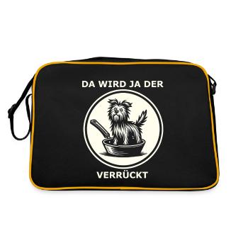 Spruch da wird der Hund in der Pfanne verrückt - Retro Tasche - Schwarz/Gold - Hinten