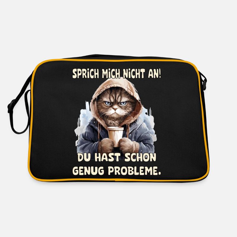 Lustiges Katze mit Kaffee und Spruch Design - Retro Tasche - Schwarz/Gold