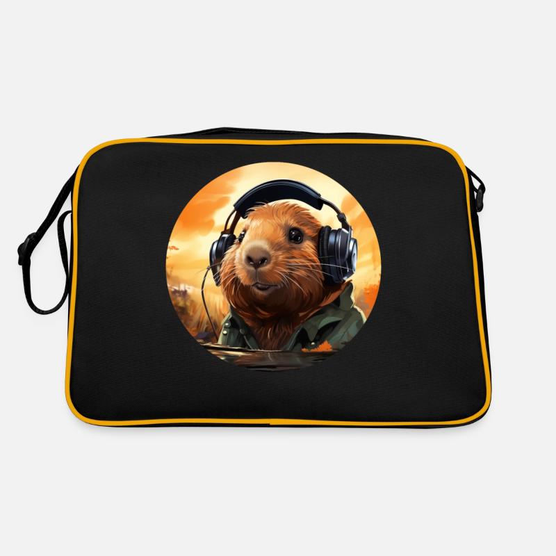 Funny capybara, capybara with headphones Retro Bag