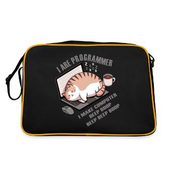Ich bin Programmierer, fette schlafende Katze - Retro Tasche - Schwarz/Gold - Hinten