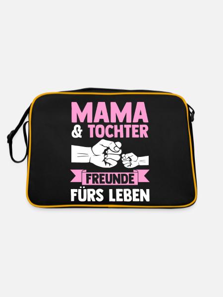 Mutter Muttertag Mama und Tochter - Retro Tasche - Schwarz/Gold - Hinten