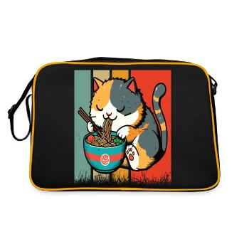 Chat mangeant des Ramen, coloré - Sac Retro - noir/or - Dos