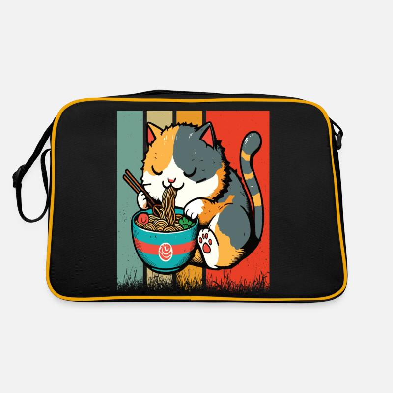 Chat mangeant des Ramen, coloré Sac Retro