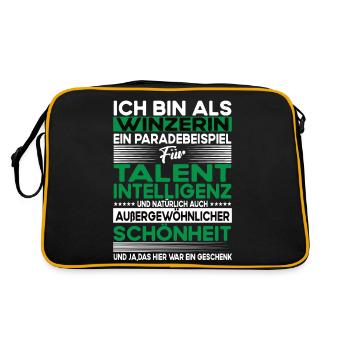 Winzerin Bescheiden - Lustiger Spruch - Retro Tasche - Schwarz/Gold - Hinten