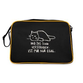 faule Katze mir egal Spruch Faulenzer Geschenkidee - Retro Tasche - Schwarz/Gold - Hinten