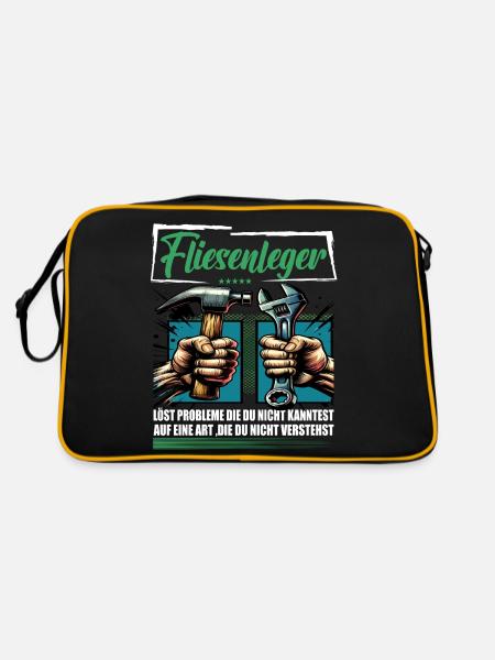 Fliesenleger Beruf mit lustigen Spruch - Retro Tasche - Schwarz/Gold - Hinten