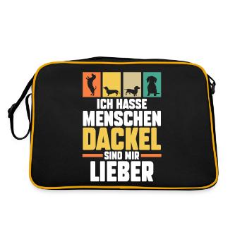 Hund Dachshund Dackel - Retro Tasche - Schwarz/Gold - Hinten