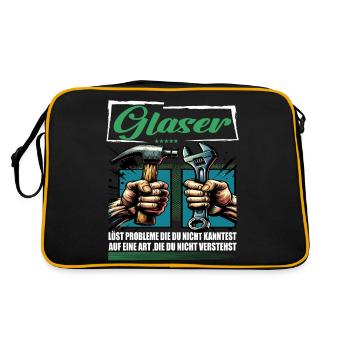 Glaser Beruf mit lustigen Spruch - Retro Tasche - Schwarz/Gold - Hinten