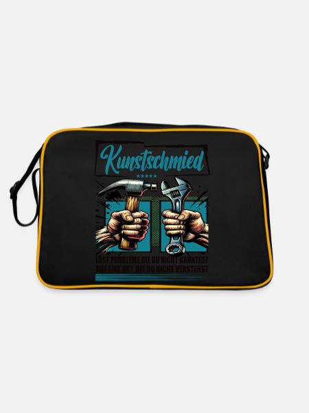 Kunstschmied Beruf mit lustigen Spruch - Retro Tasche - Schwarz/Gold - Hinten