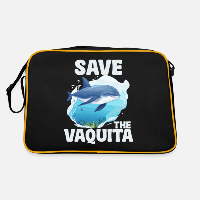 Rettet Den Vaquita-Schweinswal Cochito - Retro Tasche - Schwarz/Gold