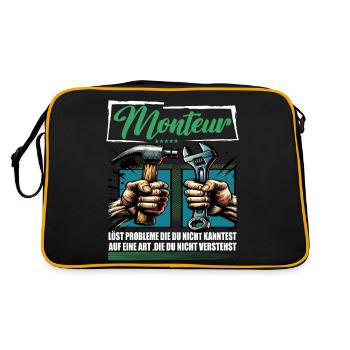 Monteur Beruf mit lustigen Spruch - Retro Tasche - Schwarz/Gold - Hinten