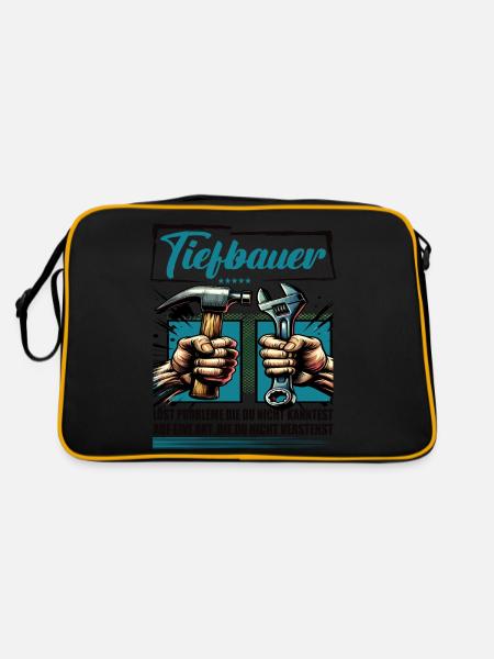 Tiefbauer Beruf mit lustigen Spruch - Retro Tasche - Schwarz/Gold