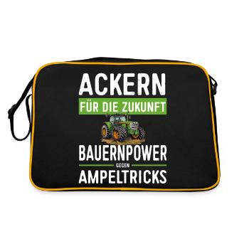 Ackern Für Die Zukunft - Bauernprotest 2024 - Retro Tasche - Schwarz/Gold - Hinten