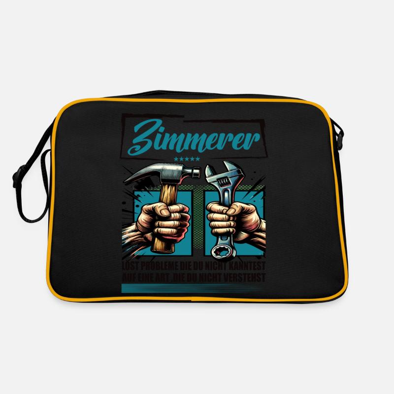 Zimmerer Beruf mit lustigen Spruch - Retro Tasche - Schwarz/Gold
