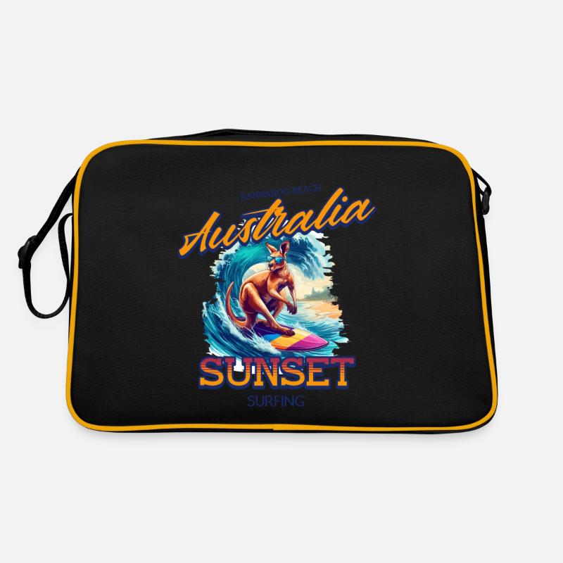 Kangaroo Beach Australien Surfer - Retro Tasche - Schwarz/Gold