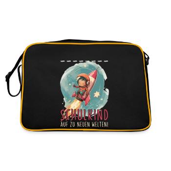 Astronaut Schulkind Personalisierbar Einschulung - Retro Tasche - Schwarz/Gold - Hinten