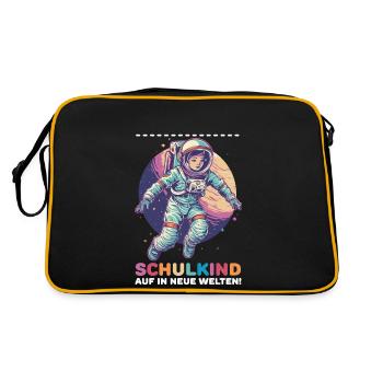 Schulkind Astronaut Personalisierbar Einschulung - Retro Tasche - Schwarz/Gold - Hinten