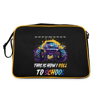 Monster Truck Personalisierbar Name Schule Schüler - Retro Tasche - Schwarz/Gold - Hinten