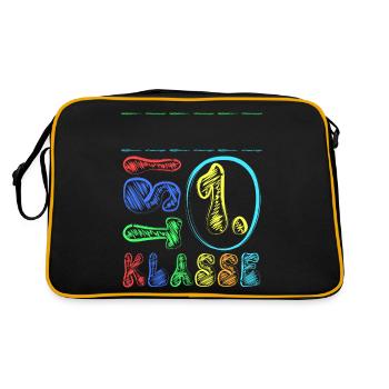 1. Klasse Name Personalisierbar Einschulung Schule - Retro Tasche - Schwarz/Gold - Hinten
