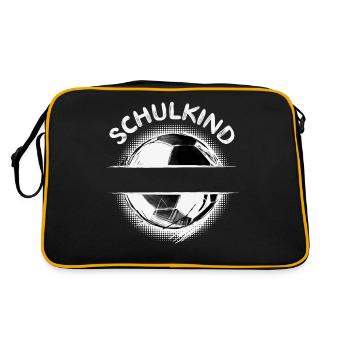 Schulkind Fußball Name Personalisierbar Schule - Retro Tasche - Schwarz/Gold - Hinten