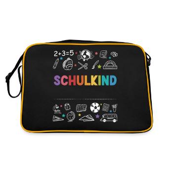 Schulkind Personalisierbar Name Schule Geschenk - Retro Tasche - Schwarz/Gold - Hinten