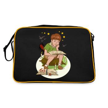 Junge mit Buch - Retro Tasche - Schwarz/Gold - Hinten
