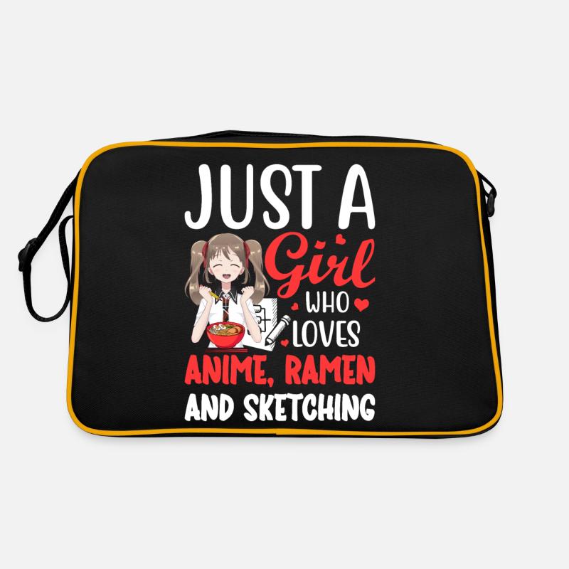 Einfach ein Mädchen, das Anime, Ramen und Zeichnen Retro Tasche