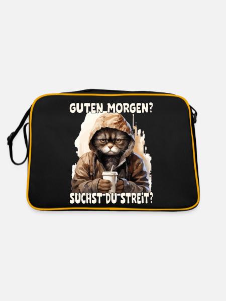 Lustiger Spruch, Guten Morgen? suchst du Streit? - Retro Tasche - Schwarz/Gold