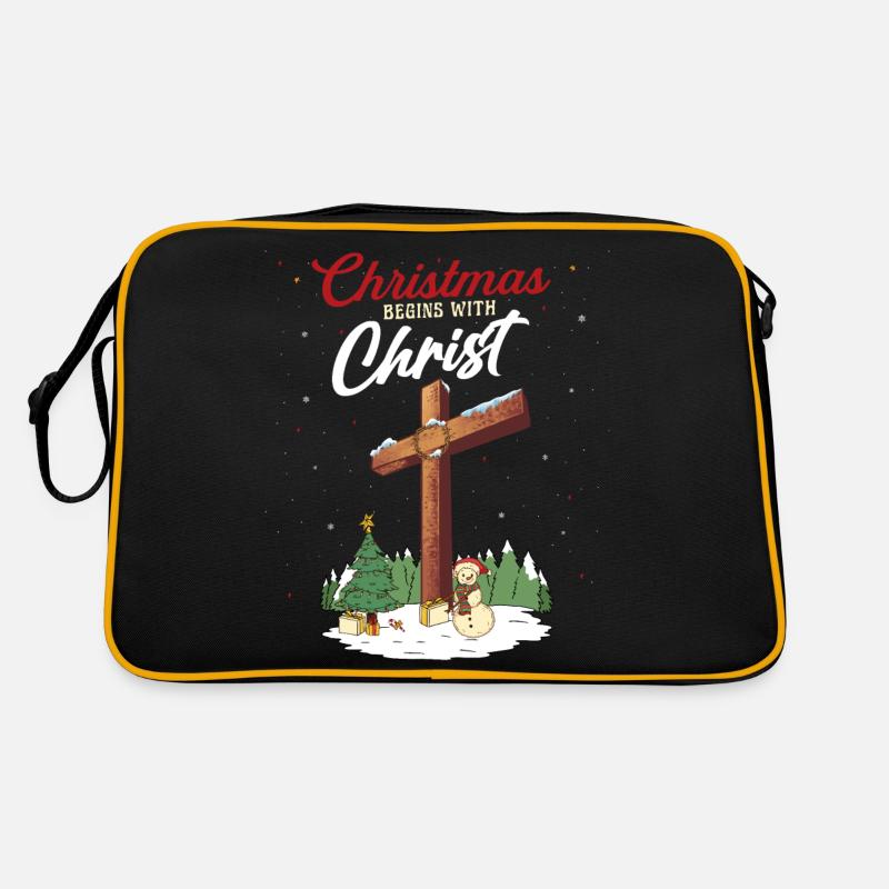 Weihnachten beginnt mit Christus Schneemann Christian Retro Tasche
