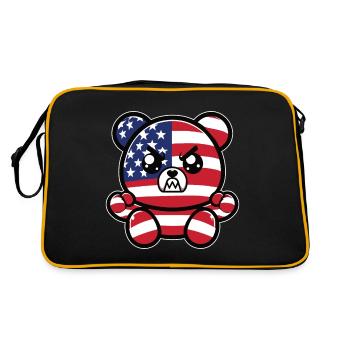 Un ours en colère brandi comme un drapeau américain - Sac Retro - noir/or - Dos