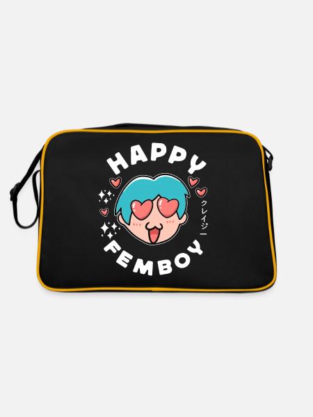 Happy Femboy Japanese Anime Manga Otaku Gifts - Retro Tasche - Schwarz/Gold - Hinten