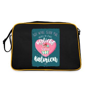 Ich wäre gern mal wieder verliebt! Single Spruch - Retro Tasche - Schwarz/Gold - Hinten