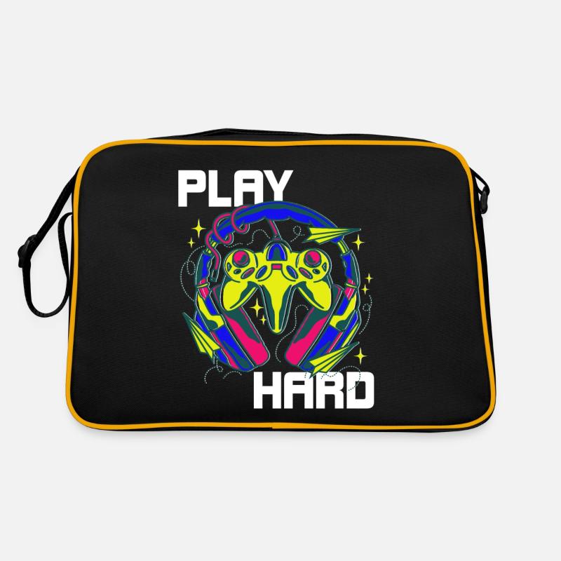 Play Hard Gamer Controller Neon Design Retro Tasche