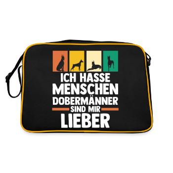 Hund Dobermann - Retro Tasche - Schwarz/Gold - Hinten