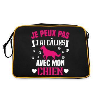 Ich kann nicht mit meinem Hund kuscheln - Retro Tasche - Schwarz/Gold - Hinten