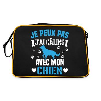 Ich kann nicht mit meinem Hund kuscheln - Retro Tasche - Schwarz/Gold - Hinten