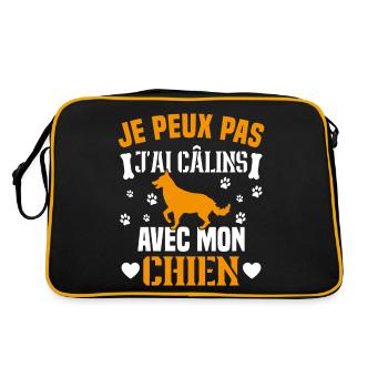 Ich kann nicht mit meinem Hund kuscheln - Retro Tasche - Schwarz/Gold - Hinten