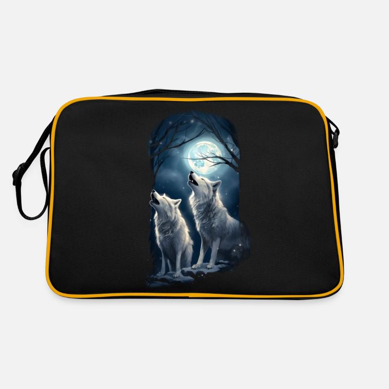 Weißer Wolf Geschenk - Retro Tasche - Schwarz/Gold