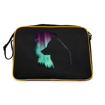 Wolf Aurora Nordlicht Geschenk - Retro Tasche - Schwarz/Gold - Hinten