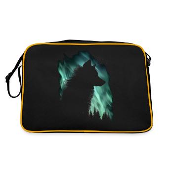 Wolf Aurora Nordlicht Natur Geschenk - Retro Tasche - Schwarz/Gold - Hinten