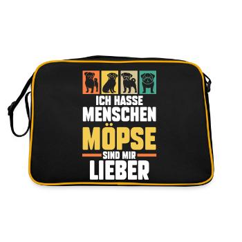 Mopsmama Hundemama Hund Mops - Retro Tasche - Schwarz/Gold - Hinten