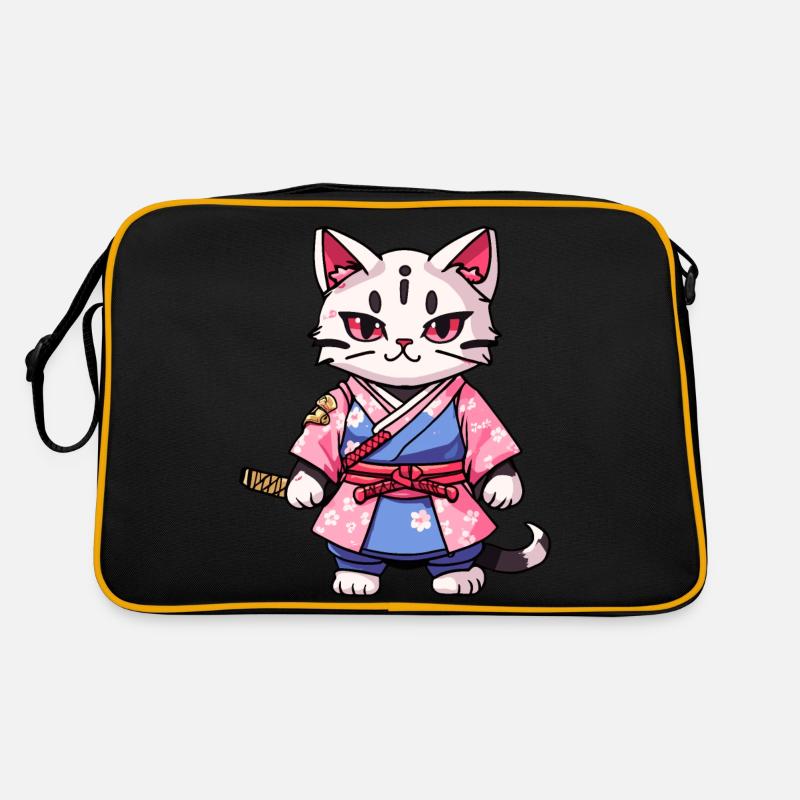 Samurai Cat & Cherry Blossoms #14 Retro Bag