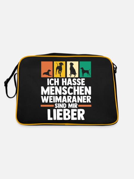 Hund Weimaraner - Retro Tasche - Schwarz/Gold - Hinten