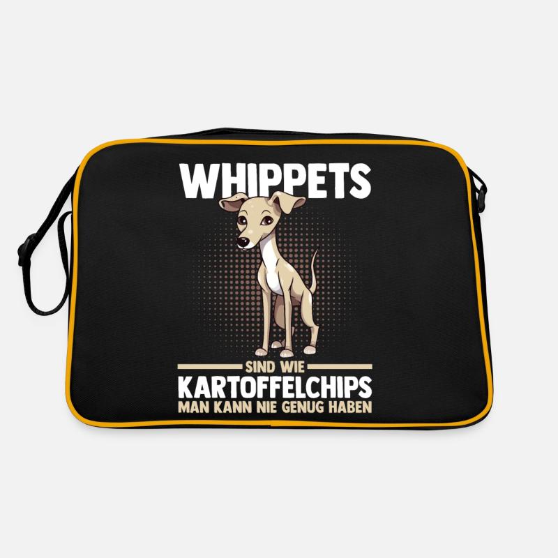 Hund Whippet - Retro Tasche - Schwarz/Gold