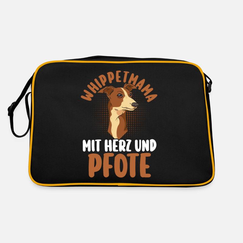 Hund Whippet - Retro Tasche - Schwarz/Gold