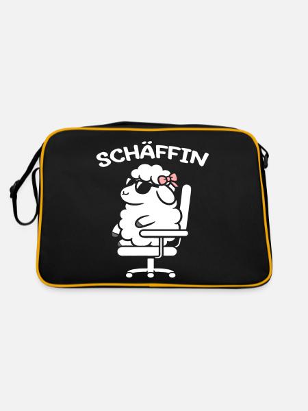 Chef Chefin Schaf Geschenk Schäfin Spruch - Retro Tasche - Schwarz/Gold - Hinten