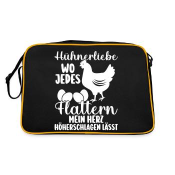 Huhn Bauer Bauernhof Küken Landwirt Hühner - Retro Tasche - Schwarz/Gold - Hinten