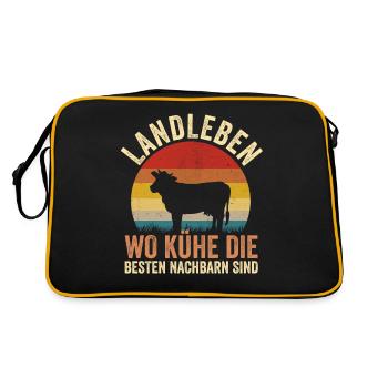 Kuh Bauer Bauernhof Kuhbauer Kühe - Retro Tasche - Schwarz/Gold - Hinten